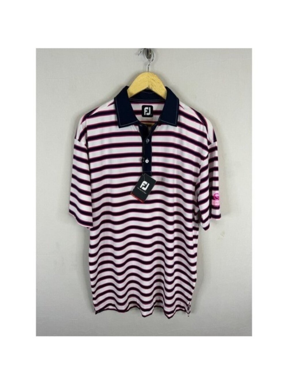 FootJoy ProDry Golf Shirt Mens Large White Navy Berry Striped Polo 20012 NWT